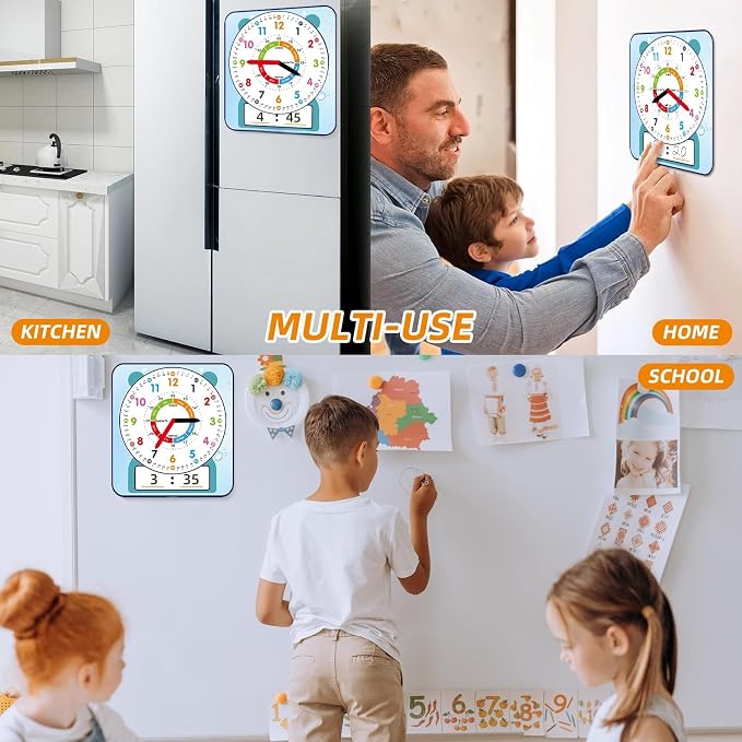 ANCOMEDO 2 Pack Magnetic Writable Dry Erase Teaching Clock, Large 12" Teaching Demonstration Clock for Kids Learning Time with Cute Style for Home School Classroom Supplies(12" x 11") - Image 6