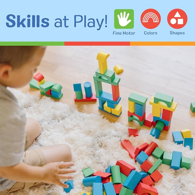 Melissa & Doug Wooden Building Blocks, 100-Piece Set of Sorting & Stacking Toys in 4 Colors and 9 Shapes, Classic Toddler Toys for Girls & Boys Ages 2+ - FSC Certified (Pack of 6) - Image 5