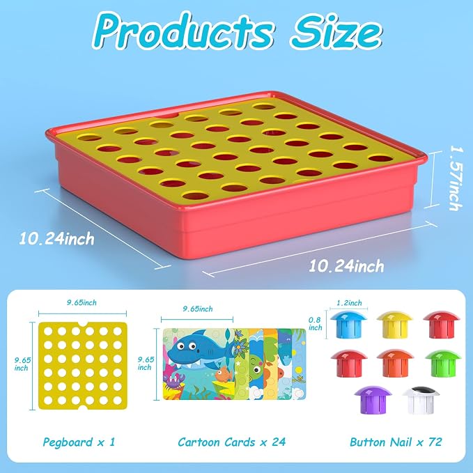 Geekper 96 PCS Button Art Toys for Toddlers, Color Matching Mosaic Pegboard - Image 7