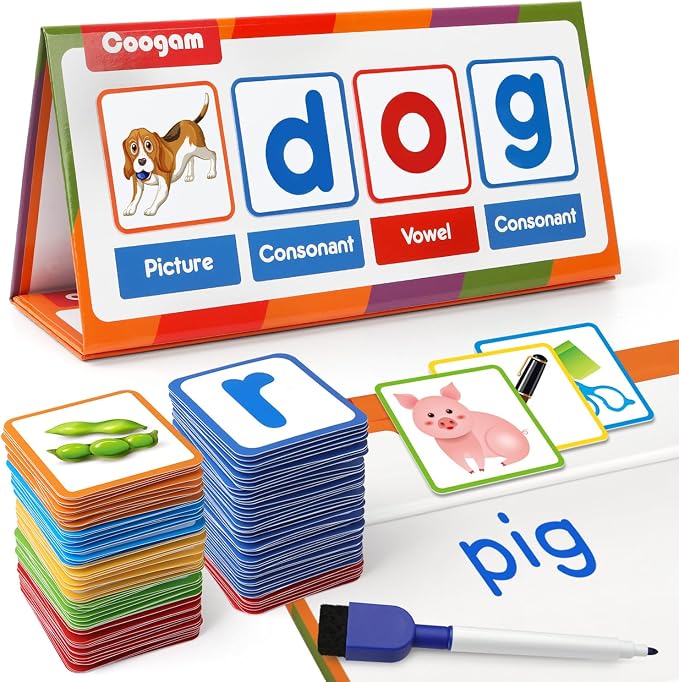 Coogam CVC Word Builder, Magnetic Sight Word Games with Flashcards, Matching Letter Reading and Spelling Game, Montessori Alphabet Educational Toy Gift for Preschool 3 4 5 Year Old Kids Toddlers by Coogam