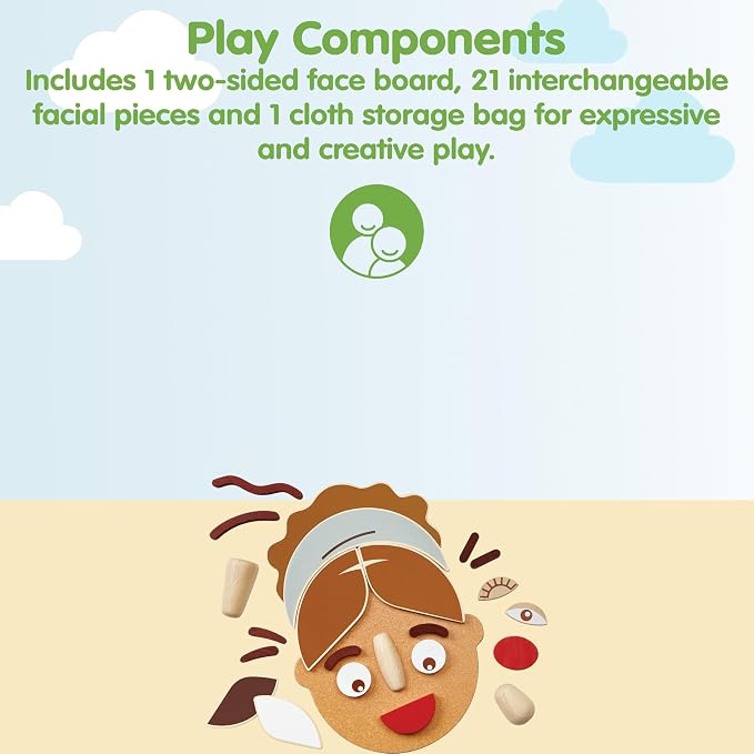 PlanToys® Wooden Build A Face Play Set Montessori Social Emotional Kids Toy - Image 2