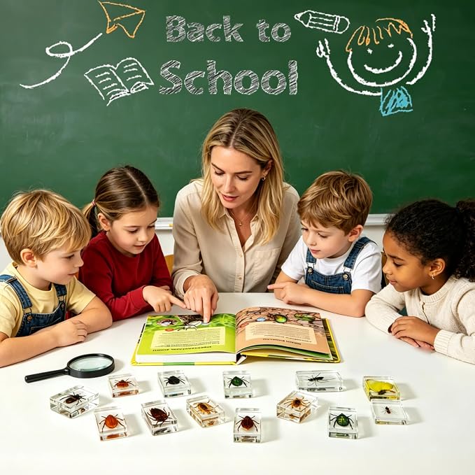 16 Pcs Real Insect in Resin Specimens Set with Magnifying Glass and Audiobooks, Various Butterflies, Bugs and Beetles Collection for Science Education, Classroom, Biology, Preschool, Home Display - Image 9