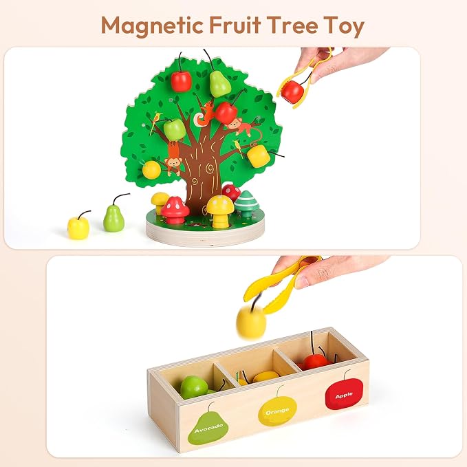 Woodtoe Apple Picking Magnetic Tree Toy, Montessori Toy for Kids Age 3-6 - Image 2
