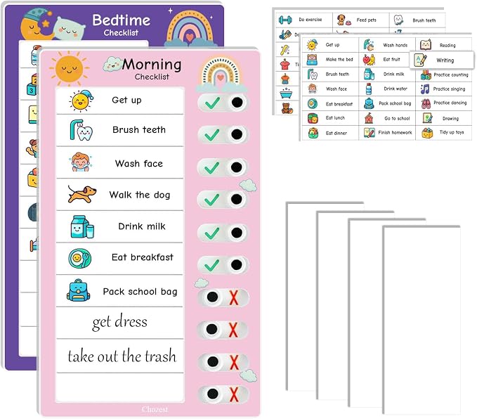 2PCS Visual Chore Chart for Kids, Kids Schedule Checklist, to Do Task for Kids (1 Morning Checklist Boards, 1 Bedtime Checklist Boards) by Unknown