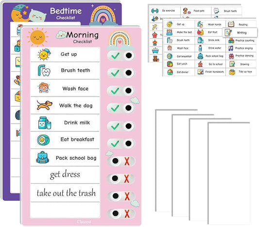 2PCS Visual Chore Chart for Kids, Kids Schedule Checklist, to Do Task for Kids (1 Morning Checklist Boards, 1 Bedtime Checklist Boards) by Unknown