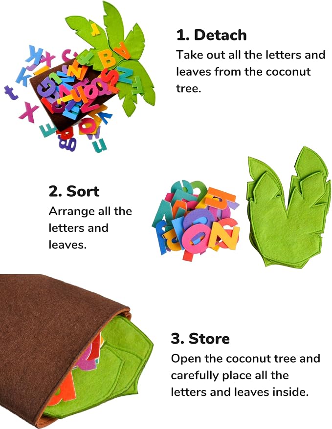 CHEFAN Felt Letter Tree Freestanding Coconut Tree Alphabet Game Set Props from The Childhood Favorite Book for Early Education - Image 5
