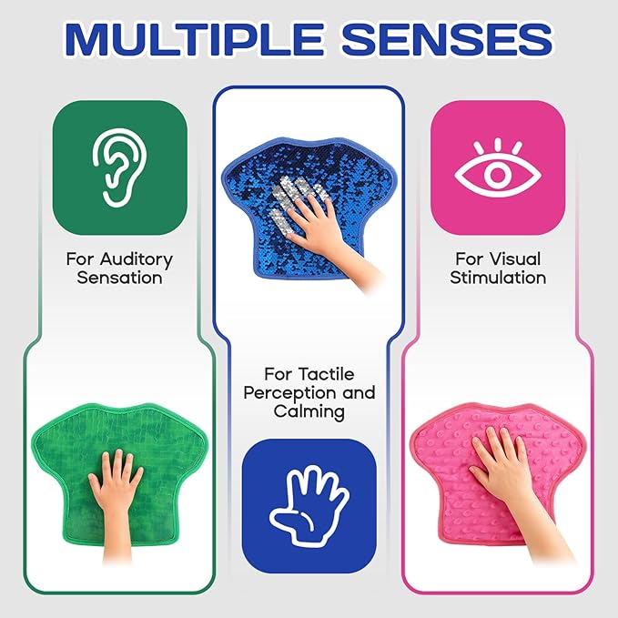 Large Sensory Mats w/Guide & Cards(11''x 9''), Autism Sensory Products, T-Shirt Shaped Sensory Wall Panel for Kids, Ideal Sensory Tile Toys for Classroom/Home/Therapy Room