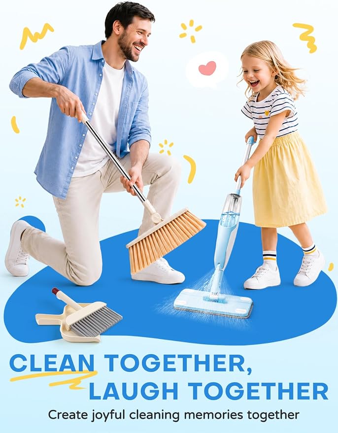 Kids Cleaning Toy Set,Blue Spray Mop Montessori Toys-Kids Cleaning Toy Set,Mini Spray Mop Montessori Toys Spray Mop & Kids Broom Dustpan Set Cleaning Toys Gift for Toddlers Girls Boys Age 3+ - Image 5