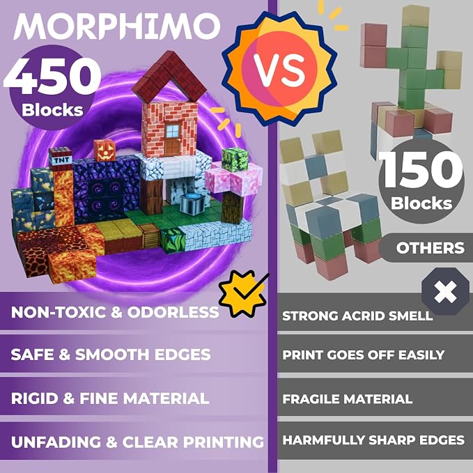 450 PCS Magnetic Building Blocks Set - Big STEM & Sensory Toy for Kids - Stacking Magnets - Instruction Book & Fabric Storage Bag - Shared Play Toy for Siblings & Friends - Image 7