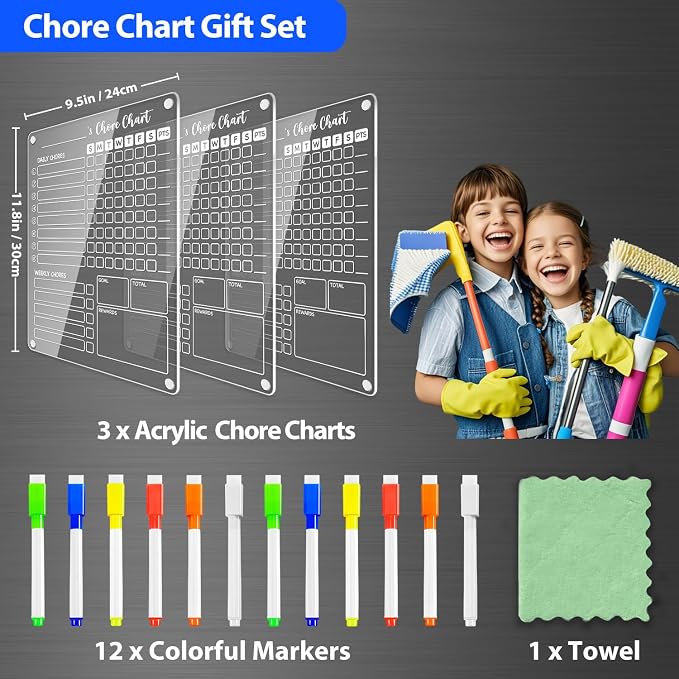 PigPotParty Acrylic Magnetic Chore Chart for Kids, 12x9.5 Inch, 3 Pack - Image 3