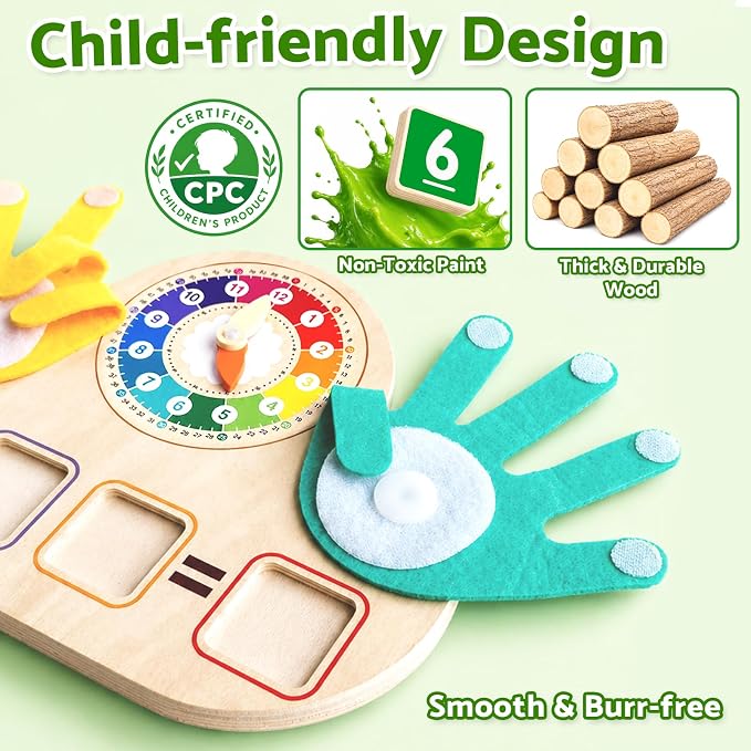 2-in-1 Wooden Math Manipulatives & Teaching Clock Toys - Image 8