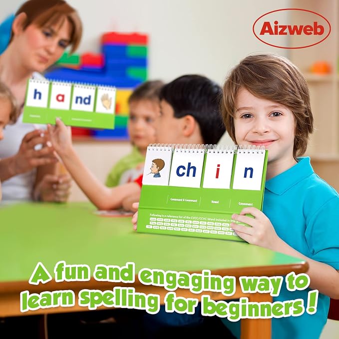 Aizweb CVCC & CCVC Word Builder,Phonics Games Flash Card for Preschool Kindergarten Classroom,Special Education Reading Manipulative Spelling Toy for Learning Activity Teacher School Supplies - Image 6