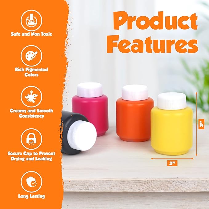EXTRIC Washable Paint for Kids 6 Color, Non-Toxic Tempera Kid Paint 2 oz Bottles, Vibrant Pigments, Easy-Clean Toddler Paints, Kids Painting Set Arts and Crafts Supplies
