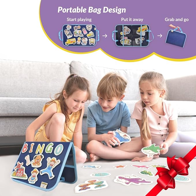 CHEFAN Felt Flannel Boards Stories Precut Figures for Toddlers Preschool, Craft Toy Gifts for Kids, Storytelling Interactive Teaching Activity Kits,Wheels On Bus,Baby Shark,Itsy Bitsy Spider,Bingo - Image 6