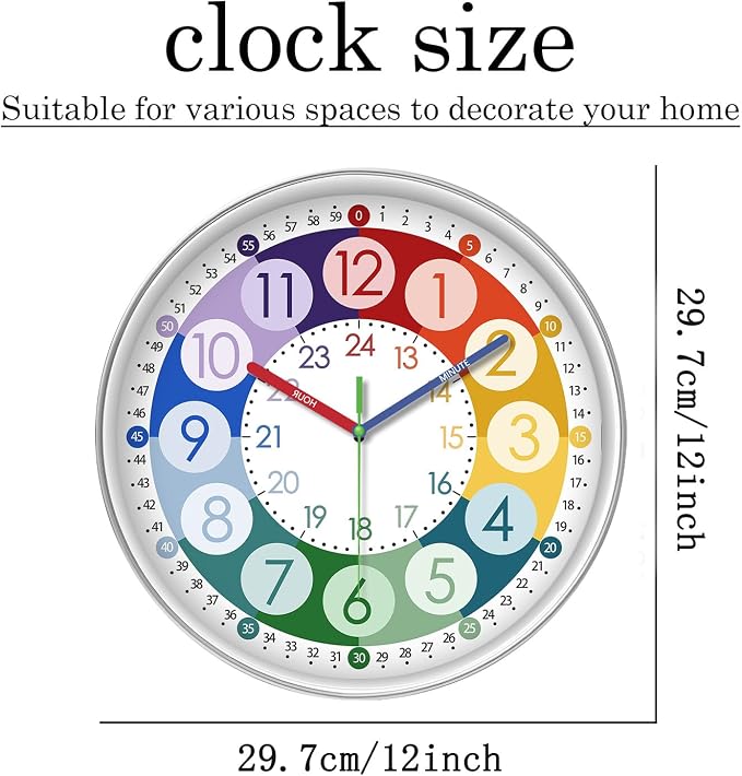 XFM Learning Clock for Kids 12 Inch Colorful Teaching Time - Image 6