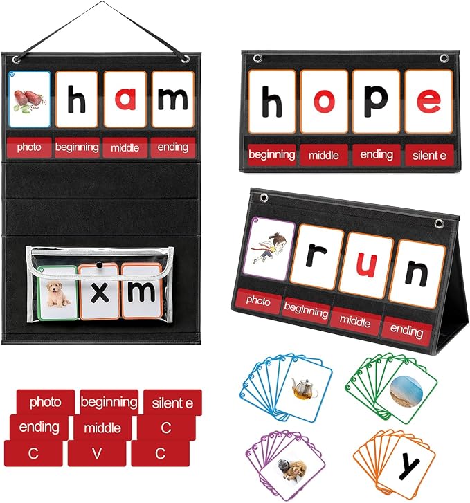 ANSTROUT CVC Word Builder Desktop Pocket Chart with 107 Phonics Flash Cards, Kids Word Builder Games for Learn to Read CVC CVCC CCVC Words, Phonics Learning Tool for Preschool Kindergarten Classroom. by ANSTROUT