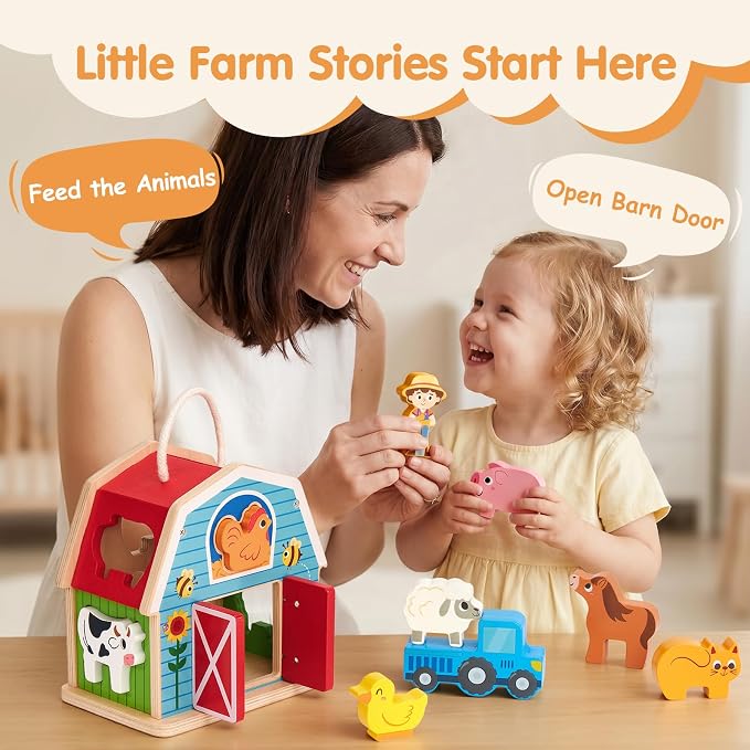 hahaland Wooden Montessori Toys Farm Animals Barn for Toddlers 1-3 - Image 5