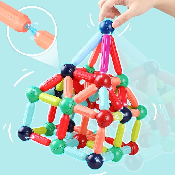 BAKAM Magnetic Building Blocks for Kids Ages 4-8, STEM Construction Toys for Boys and Girls, Large Size Magnetic Sticks and Balls Game Set for Kid’s Early Educational Learning (42PCS) - Image 8