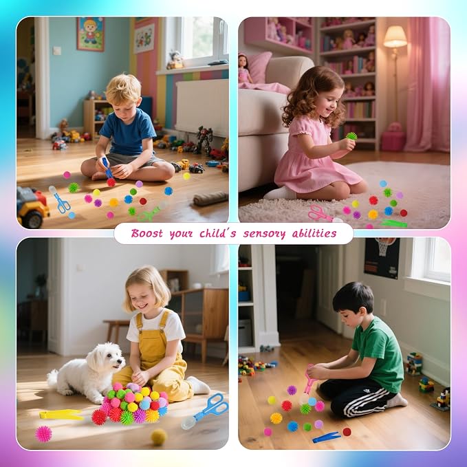 188 Pcs Fine Motor Skills Counting Sorting Sensory Toy Set 72 Hedge Ball 5 Tweezer 3 Scissor Clip 18 Sorting Cup 60 Pom Pom 30 Number Ornament for Education Preschool Training - Image 3