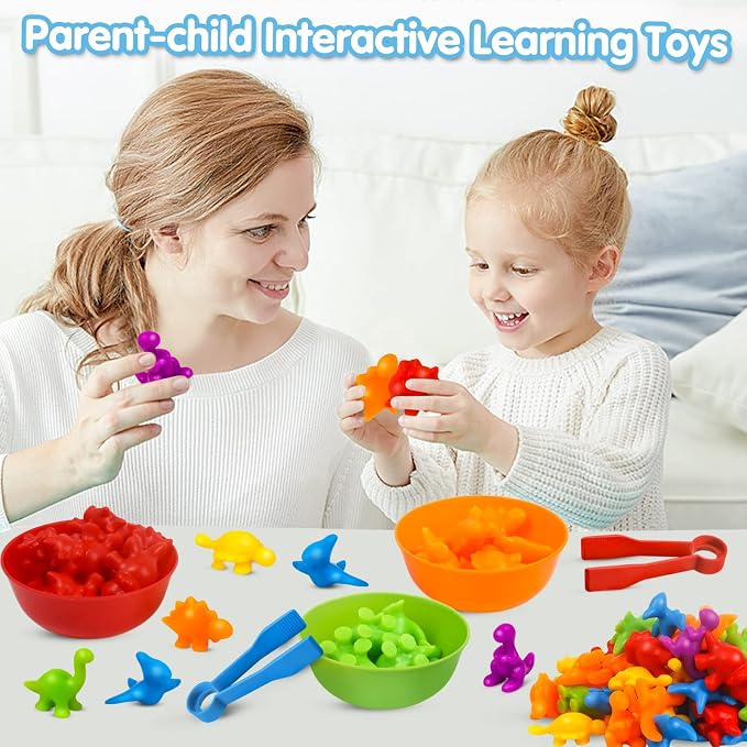 GKDOMS Counting Dinosaurs Toys Matching Game with Sorting Bowls Preschool Learning Activities Montessori Sensory Toys for Math Color Sorting, Party Favors Birthday Gift for Toddlers - Image 6