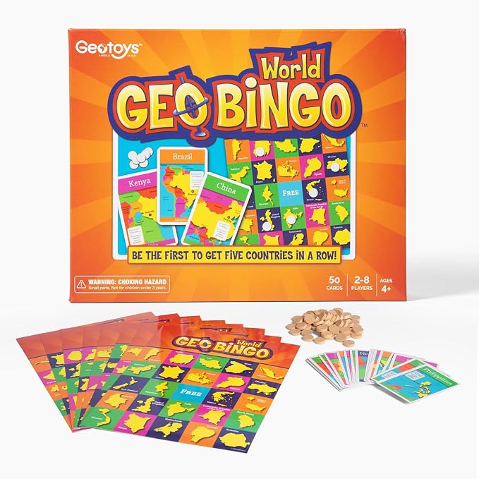 World Bingo for Kids Ages 4 and Up, Geography Game for Home, School or Camp by Geotoys