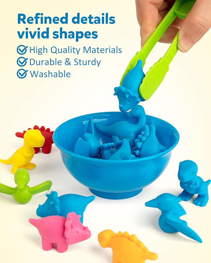 Coogam Counting Dinosaur Sorting Toy Set, Color Matching Classification Game, Montessori Fine Motor Skill Preschool Educational Montessori Learning Toys for 3 4 5 Years Old - Image 6