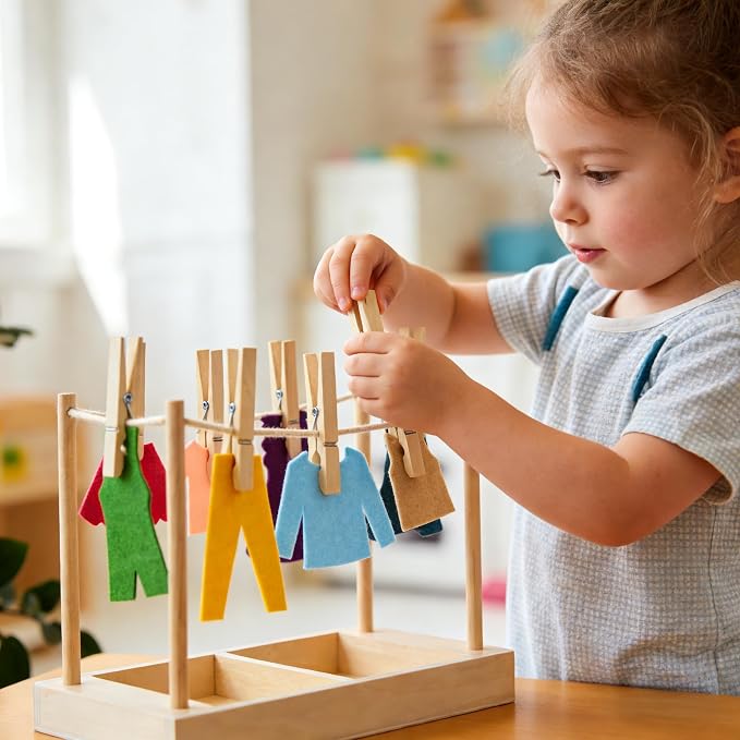 Kiddison Montessori Clothesline Activity Set – Practical Life Clothespin Work for Fine Motor Skills, Preschool & Classroom Use (Casa), Ages 3+ - Image 3