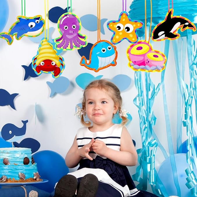 Sea Animals Lacing Cards Sewing Cards For Kids 12 Pack Shark Whale Ocean Theme Party Decor Double Sided Cardboard Lacing Playing Games for Preschool Home Developing Imagination Education Supplies - Image 2