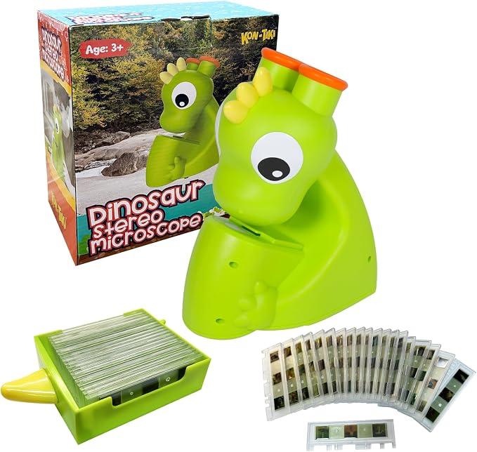 KON-TIKI Kids Dinosaur Microscope Viewer, Image Viewer with Stereo Goggles, 20 Micro Film Slides, 60 Science Images, LED Light, Q&A Learning Booklet, Educational STEM Toy Gift for Boys & Girls Age 3+ by Unknown