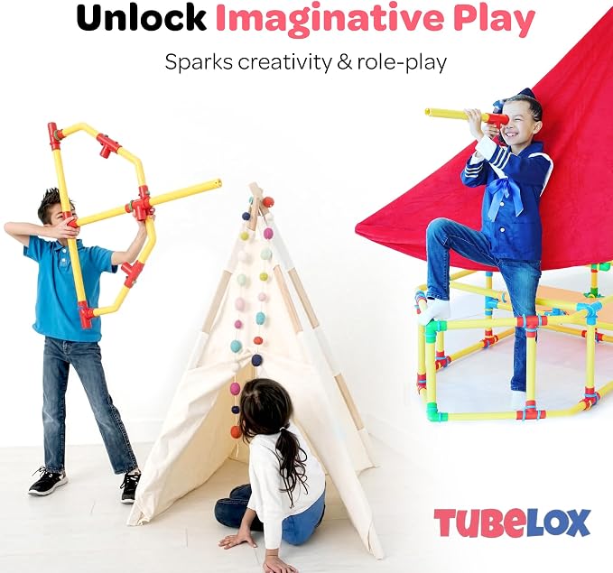 Tubelox STEM Building Toy Set - 220 Piece Life-Size Construction Kit for Kids | PVC Pipe Blocks for Forts, Towers & Creative Engineering Play | Durable Indoor/Outdoor STEM Toy | Ages 3+ - Image 3