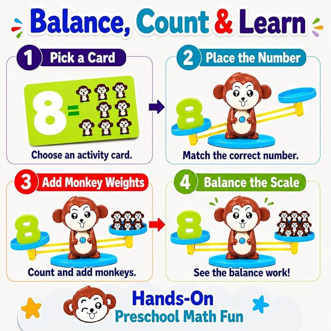 CozyBomB™ Monkey Scale Balance Toy, Number Counting Math Games - Image 6