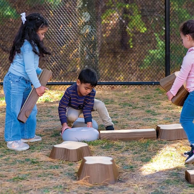 Kaplan Early Learning Timber Trail Stepping Logs Set - 16-Piece Balance and Sensory Play for Toddlers - Indoor & Outdoor Gross Motor Activity Toy for Ages 18+ Months