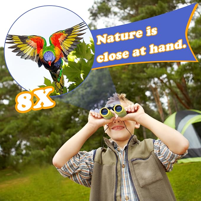 Real Binoculars for Kids Gifts for 3-12 Years Boys Girls 8x21 High-Resolution Optics Compact Toy Binocular for Bird Watching,Travel, Camping - Image 2