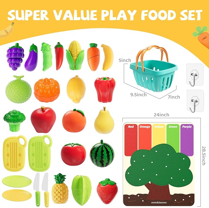ALASOU Play Food Set with Hanging Felt Tree Mat & Storage Basket - Image 8