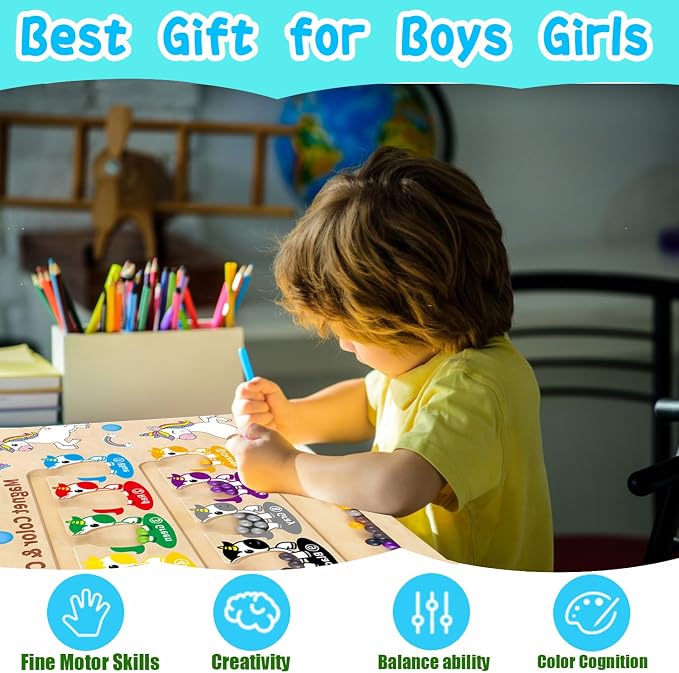 HONGID Magnetic Color and Number Maze,Uniorn Gifts for Girls,Montessori Toys for 2 3 4 5 Year Old,Learning Educational Sensory Toys for Toddlers and Kids Boys Girls,Christmas Birthday Gift for Kids - Image 2