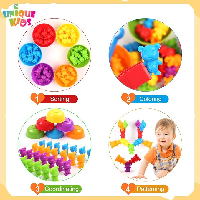 UNIQUE KIDS Counting Matching Game with Sorting Cups, Color Classification and Sensory Training Educational Learning Toys Set Gift for Toddlers Preschool Ages 3 Years and up - Image 3