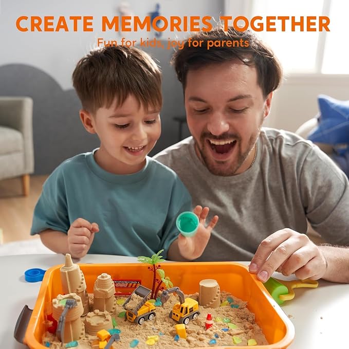 JOVA Klever Kits Construction Sensory Bin for Kids with Glow in The Dark Stones, Sandbox with Lid Castle Building kit, Preschool Learning Activities Gifts for Boys Girls Age 3+ - Image 7
