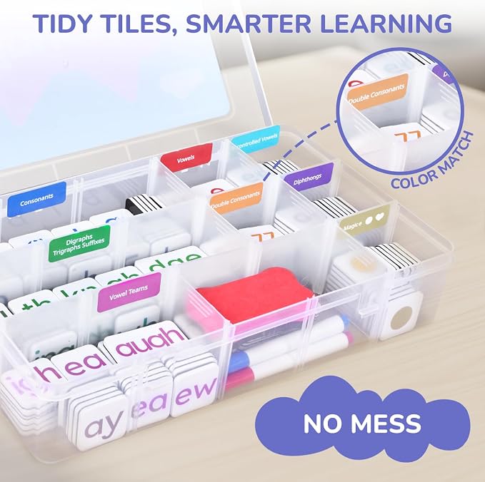 JoyCat 265 Phonics Magnetic Letter Tiles, with 3 Word Building Folder - Image 5