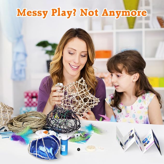 CHARTEKS 3D String Light Craft Kit for Kids, String Art Kit with LED Bulbs and Wind Chime, Arts and Crafts Set, Birthday Gifts for Girls Boys Ages 8+ (with Paint, Seagrass String)