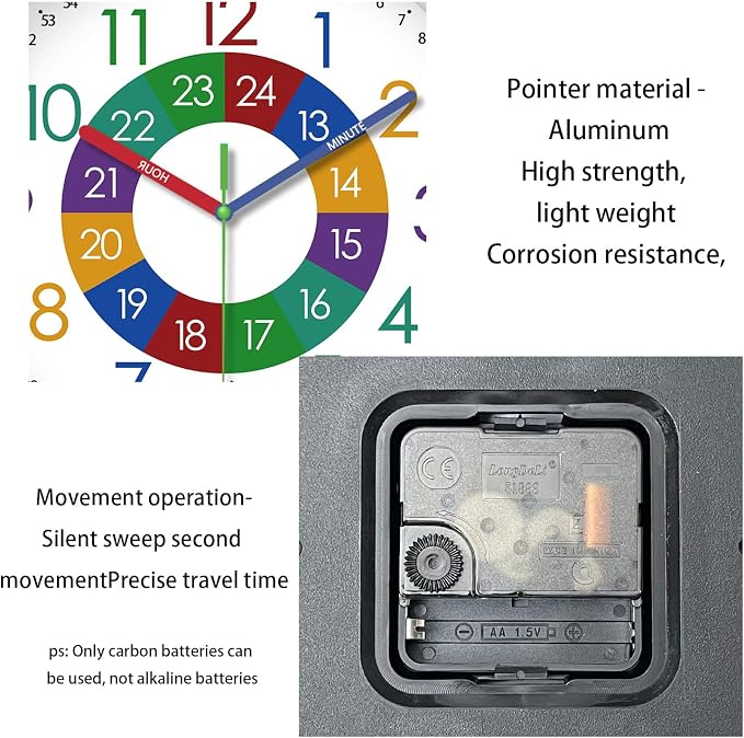 XFM Colorful Teaching Time Wall Clock 12 Inch for Kids Room Classroom - Image 6