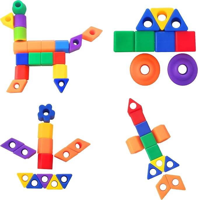 KUTOI Plastic Lacing Beads for Kids with Fun Shapes, Long String, and Brilliant Colors, Educational Occupational Therapy Toys-Fine Motor Toys，Montessori Toy for 3 Year Old and Above（70 pcs） - Image 4