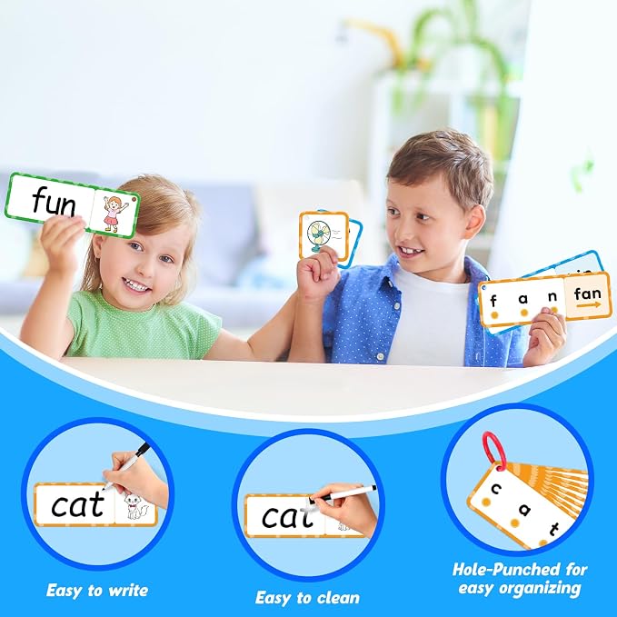 Kasfalci CVC Flash Cards Word Games,Back to School Supplies,Phonics Games,Speech Therapy Toys for Toddlers Kids,Spelling Reading Learning Games,Kindergarten Preschool Learning Activities - Image 3