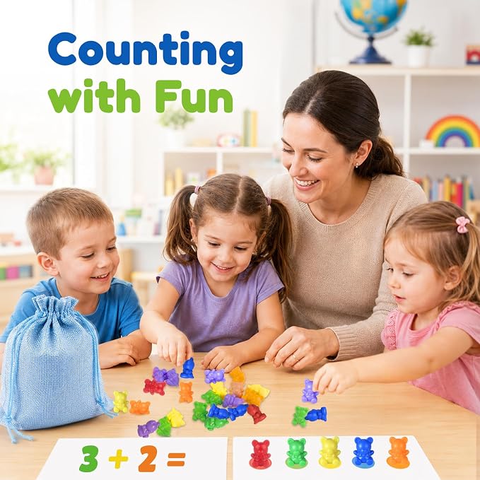 XINHUIDALSQ Rainbow Counting Bears Set of 60, 6 Colors Sorting Teddy Plastic Bears Math Manipulatives for Toddlers, 1 Inch Bear Conters Ages 3+ Kids - Image 2