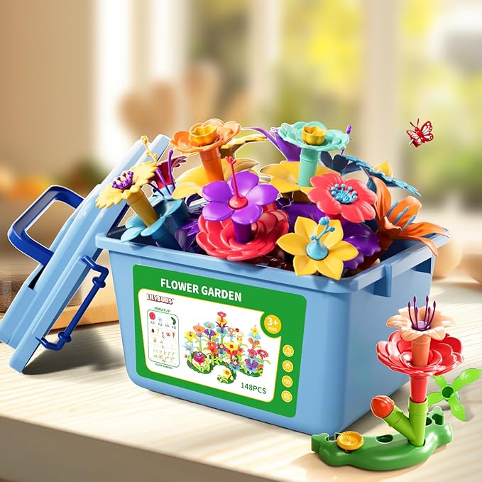148 Pcs 3 Year Old Girl Gifts,Flower Garden Building Toy Set Toddlers Toys Gifts Best Educational Learning Fine DIY Crafts Stem Construction Stacking Kit,for 3 4 5 6 7 Year Kids Birthday