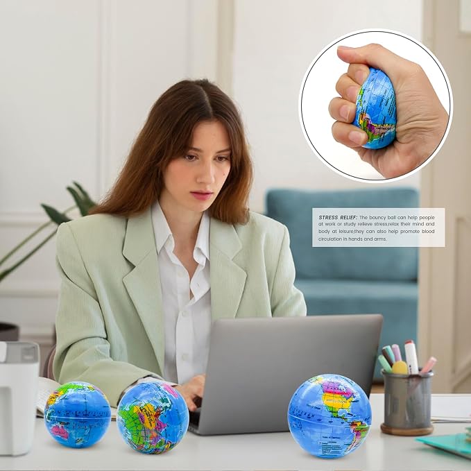 30PCS Globe Stress Ball,2.5Inch Earth Bouncy Ball, Foam Squeeze Balls,Earth Stress Balls Toy for Finger Toy School Supplies Adult Kids Children Party Favors Exchange Gifts - Image 6