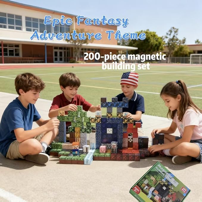 200PCS Magnetic Tiles Construction Building Blocks Fantasy Adventure Set with Volcano & Cave, STEM Educational Sensory Toys for Kids Ages 3-12, Learning Toys Gift for Boys Girls - Image 4