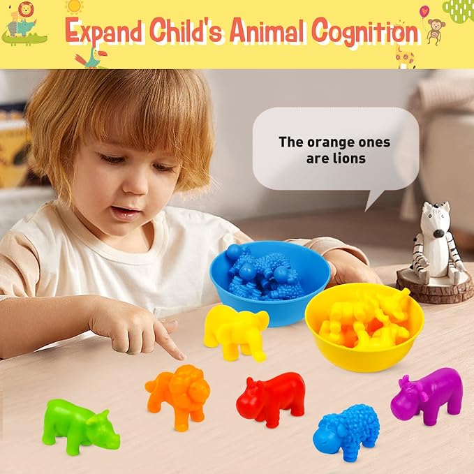 Counting Animals Color Sorting Stacking Matching Games with Rainbow Bowls Montessori Preschool Educational Learning Activities Fine Motor Skills Toys Easter Gift for Kids Ages 3+ - Image 3