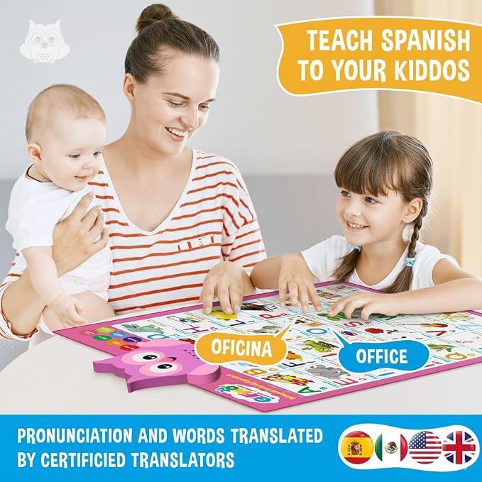 Gufino Alphabet Wall Chart - Bilingual Toys with Interactive Touch Buttons for Independent & Guided Learning - Ideal for Preschool Learning Activities & Spanish Classroom Supplies. - Image 4