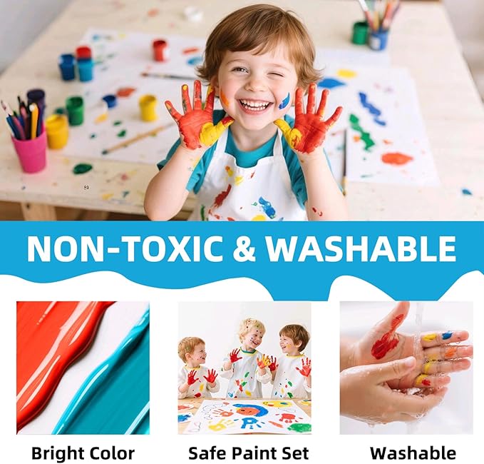 Washable Finger Paint for Kids, Non Toxic Toddler Art Supplies, 12 Vibrant Colors(1.21fl oz), Baby Safe Paint for Hand and Feet, Arts and Crafts Gifts for Ages 3 4 5 6+ Year Old Boys Girls