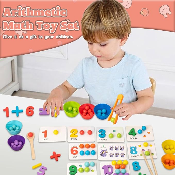 Montessori Arithmetic Math Toy Set, Montessori Arithmetic Kit, Silicone Number Learning with Beads, Number Cognitive Clip Bead Matching Gamefor Early Childhood Educational Activities (1Set) - Image 5
